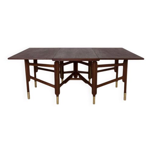 Table  Manger Vintage Bois De Teck Lments En Laiton Norvge Annes 1950 Marron