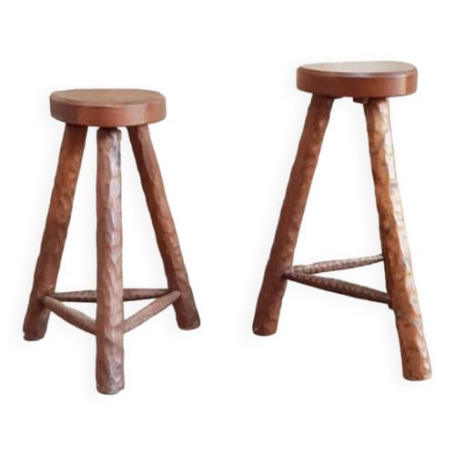 2 Tabourets Brutalistes Bois