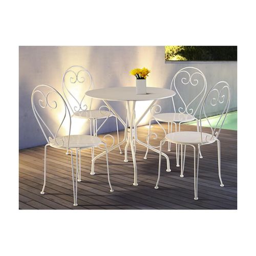 Salle À Manger De Jardin En Métal Façon Fer Forgé : Une Table Et 4 Chaises Empilables - Blanc - Guermantes