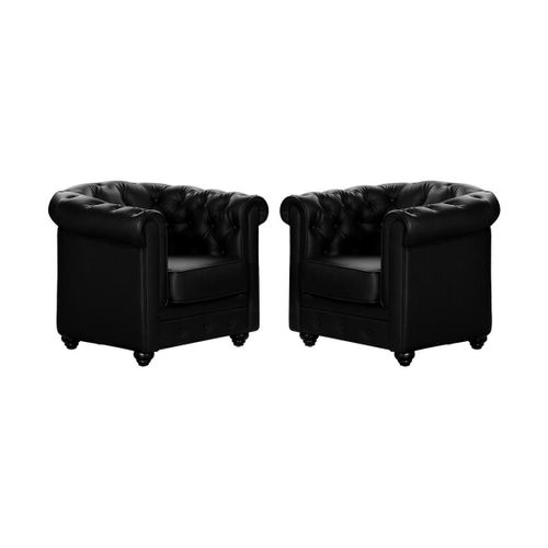 Lot De 2 Fauteuils Chesterfield - Simili Noir