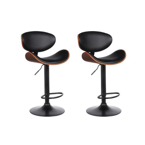 Lot De 2 Tabourets De Bar Montenegro - Hauteur Ajustable - Simili - Noyer Et Noir