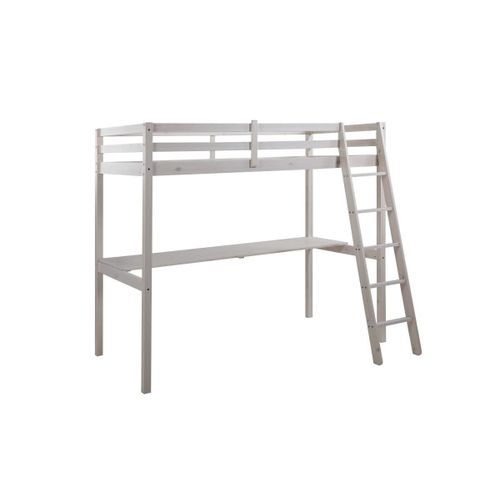 Lit Mezzanine Gedeon Ii - 90 X 190 Cm - Avec Bureau - Pin Massif - Blanchi