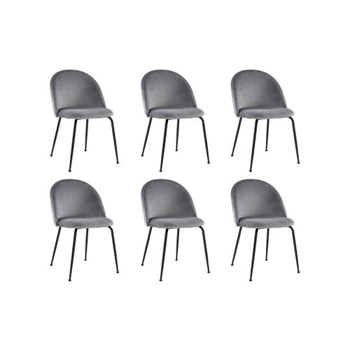 Lot De 6 Chaises Melbourne - Velours Et Métal Noir Mat - Gris