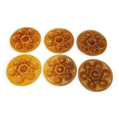 6 Assiettes  Coquillages Longchamp Beige