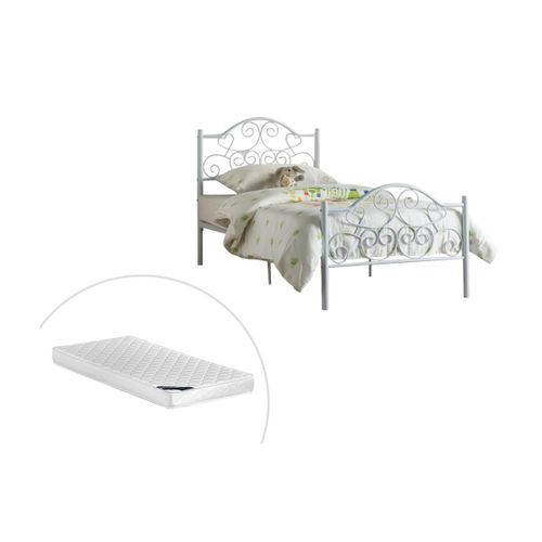 Lit Leyna - 90 X 190 Cm - Métal - Blanc + Matelas