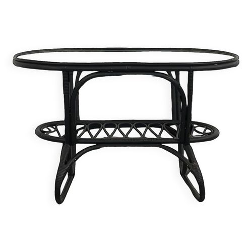 Table Basse En Rotin Noir  Et Verre Noir