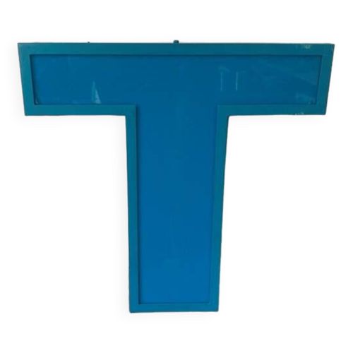 Lettre T denseigne en aluminium alu et plexiglas plexi vintage 1970 bleu