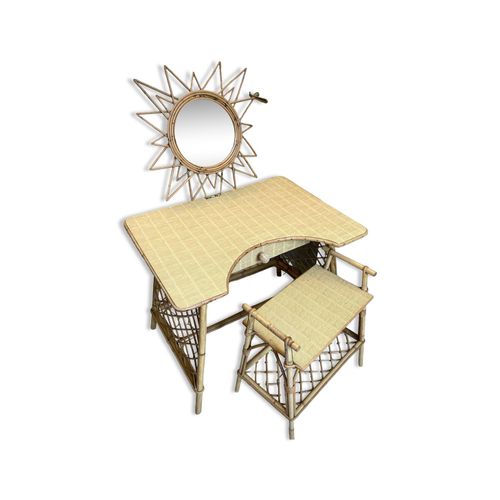 Coiffeuse En Rotin 1960 Beige