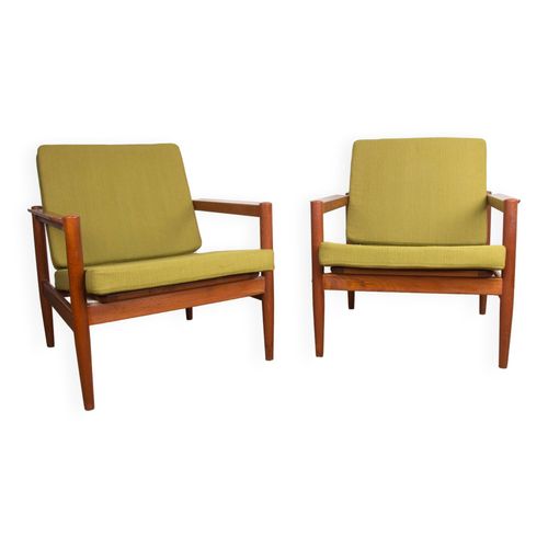Paire De Fauteuils Danois En Teck Et Tissu Par Brge Jensen Amp Snner 1960 Vert