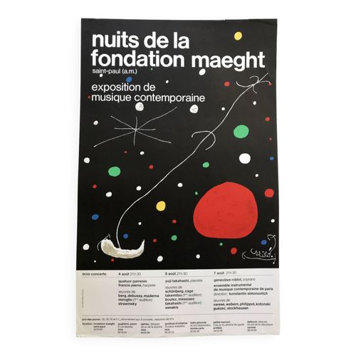 Joan miro nuits de la fondation maeght 1967 affiche originale en lithographie noir