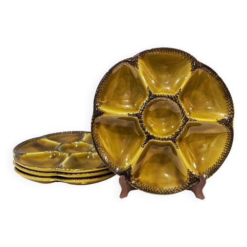Lot De 4 Assiettes  Hutres Vintage Apos70 De Gien Vert
