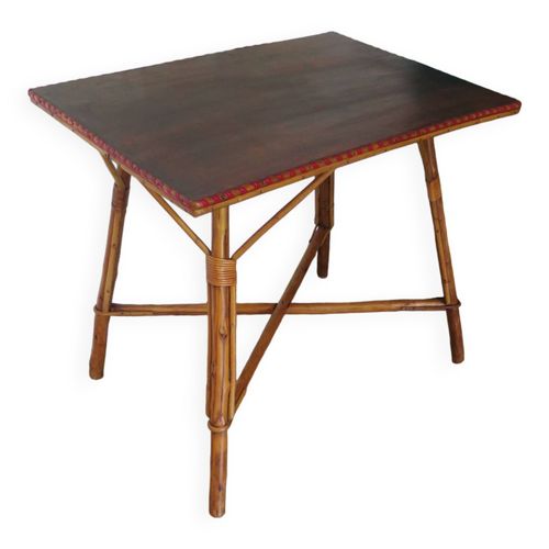 Table De Jeu En Bois Bambou Et Rotin Annes 60 Bois