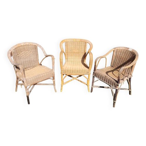 Anciens Fauteuils En Osier Marron