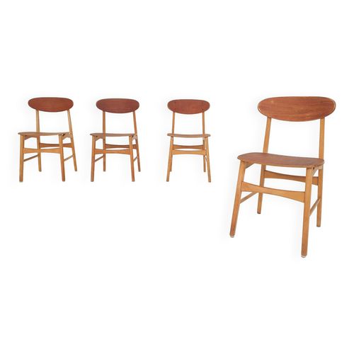 Ensemble De Quatre Chaises En Contreplaqu En Teck Paysbas 1950 Marron