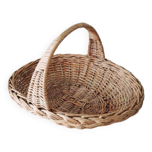 Ancien panier oval en osier clair beige