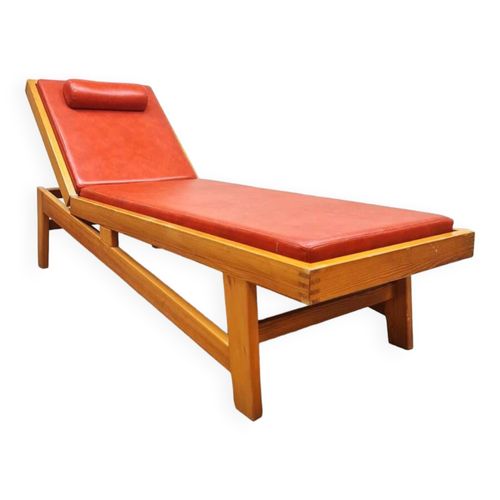 Chaise Longue Transat Vintage Design Suisse 1950 Bois
