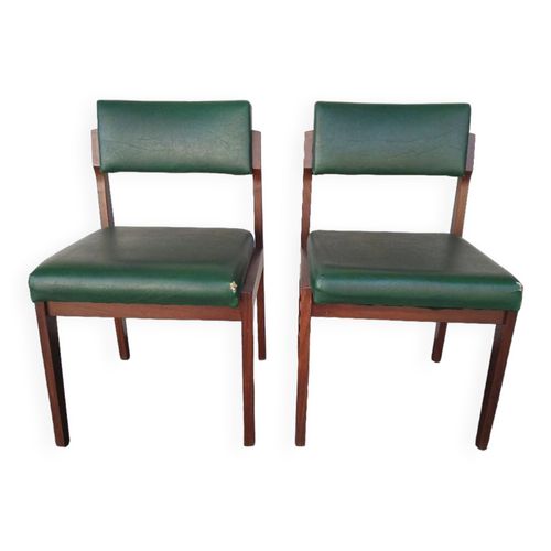 2x Chaises Scandinaves En Teck Ensemble Vert