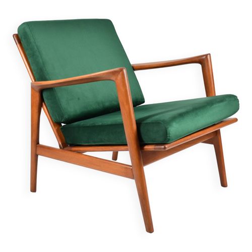 Fauteuil Scandinave Restaur Daposorigine Icne Des Annes 60 Velours Bouteille Vert Teck Vert
