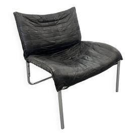 Ensemble De Fauteuils Lounge Vintage Scandinave Moderne En Cuir Patchwork Noir Du Milieu Du Sicle Daposikea 1980 Noir