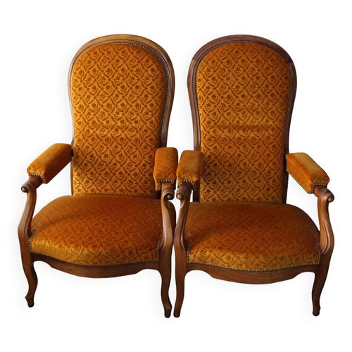Paire De Fauteuils Voltaire Crmaillre Marron
