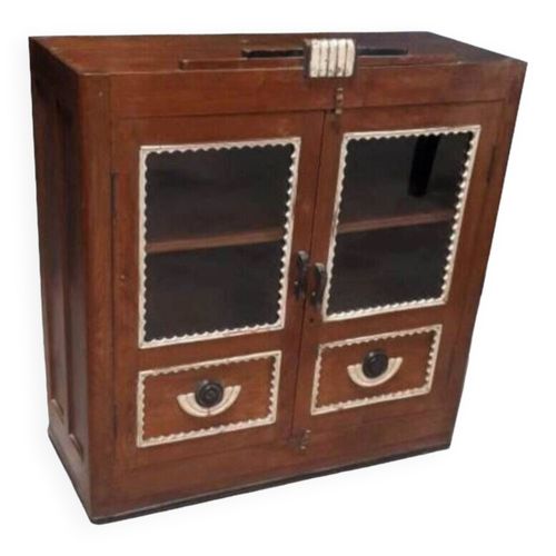 Buffet Vitre Art Deco Marron 2 Tiroirs Piece Daposorigine Bois Vieux Teck Marron