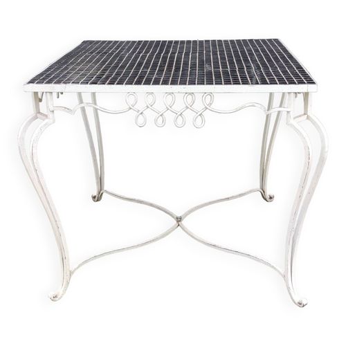 Ancienne Table Fer Forg Plateau Carreaux Cramique Blanc