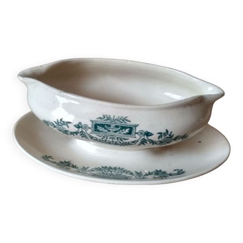 Ancienne Saucire Terre De Fer   Faence Longchamp  Vert