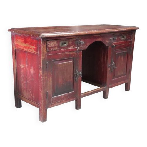 Bureau Ancien Rouge Vieux Teck Patine Et Piece Daposorigine Inde Rouge