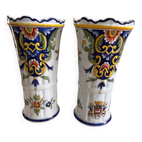 Paire de vases vieux rouen bleu