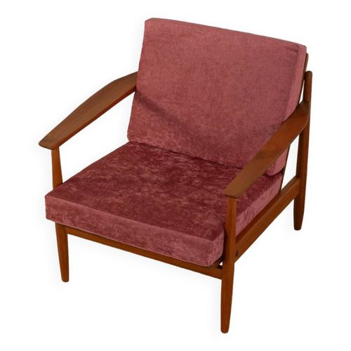 Fauteuil En Teck Des Annes 1960 Rouge