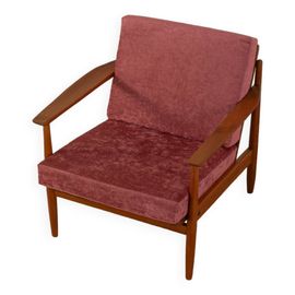 Fauteuil En Teck Des Annes 1960 Rouge