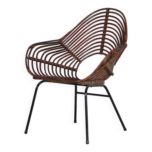 Chaise En Rotin Rare Des Annes 1950 Par Roh Paysbas Marron