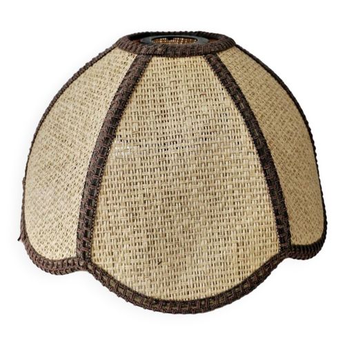 Suspension Lustre Vintage En Rotin Raphia Osier Forme Fleur Bicolore Marron