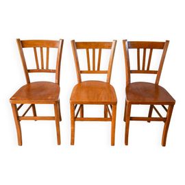 Ensemble De 3 Chaises Bistrot En Bois 1950 Bois