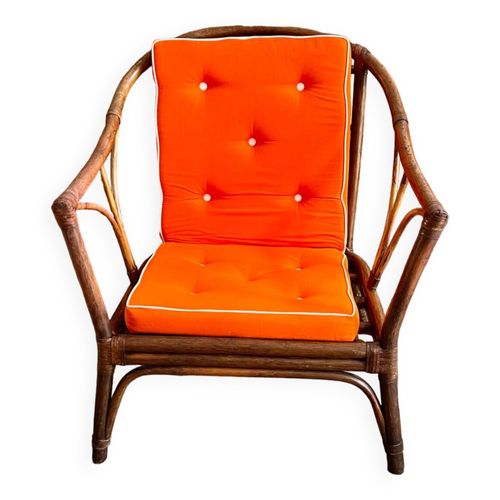 Grand Fauteuil Rotin Vintage Marron