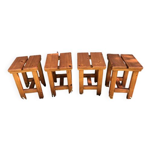 Tabourets Bois Rustiques Anciens Vintage Brutalistes Bois