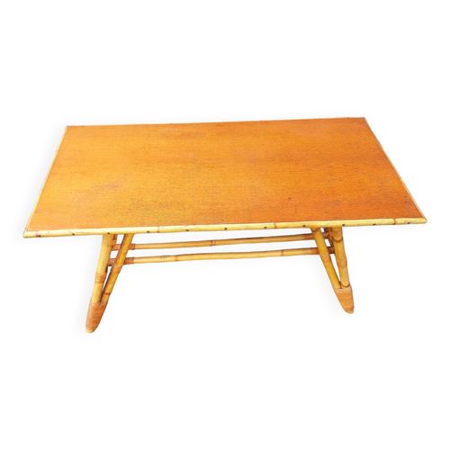 Table Basse En Rotin Pieds Compas Jaune