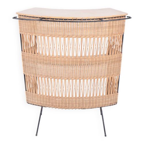 Bar Vintage En Rotin Et Mtal Annes 60 Beige
