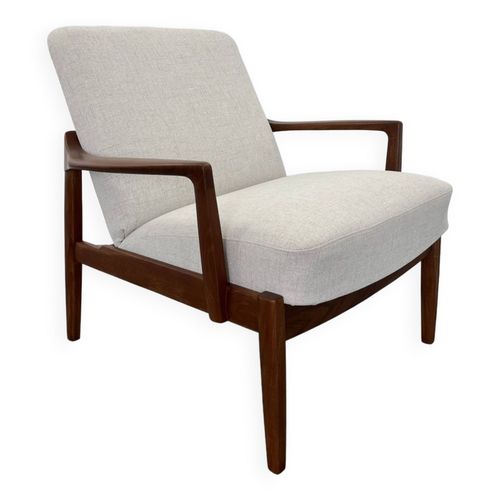Fauteuil Lounge Vintage Danois En Teck 1970 Beige