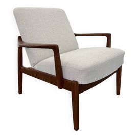 Fauteuil Lounge Vintage Danois En Teck 1970 Beige