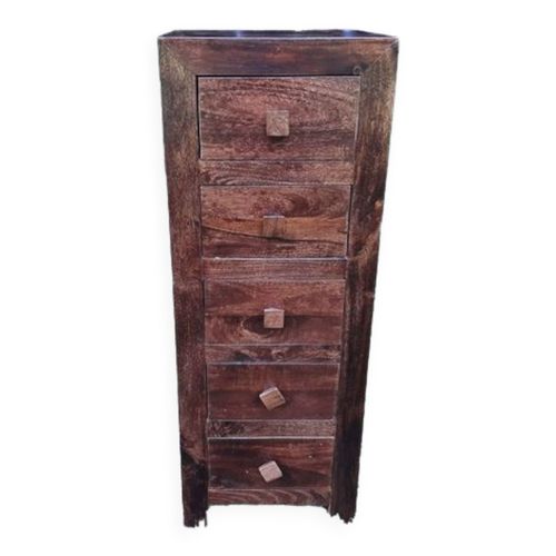 Chiffonnier Commode Haute Bois Massif Xotique Palissandre 5 Tiroirs Bois