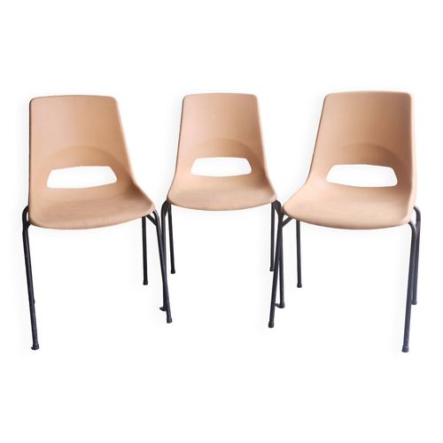 Serie De 3 Chaises Vintage  Beige