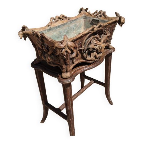 Jardinire Ancienne En Bois Sculpt Marron