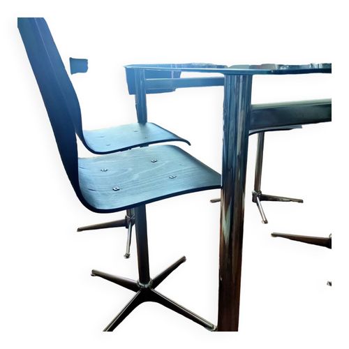 4 Chaises Bois Moul Pitement Chrome 4 Toiles Design 70 Noir