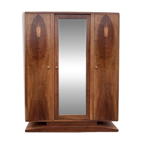 Armoire Lingre Art Deco Noyer Pied Moustache Vintage Annes 30 Bois