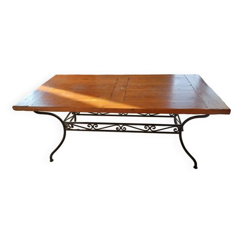 Table De Salle  Manger Vintage 68 Places Bois Et Fer Forg  2 Rallonges Belle Qualit Bois