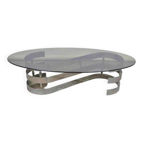 Table Basse Design Italien 1970s Argent