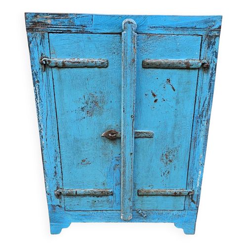 Ancien Chevet  Cabinet Tribal En Teck Birman Bleu