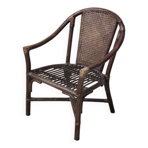 Fauteuil Rotin Vintage Bois
