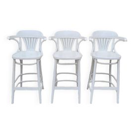 Srie De 3 Tabourets De Bar En Bois Courb Blanc